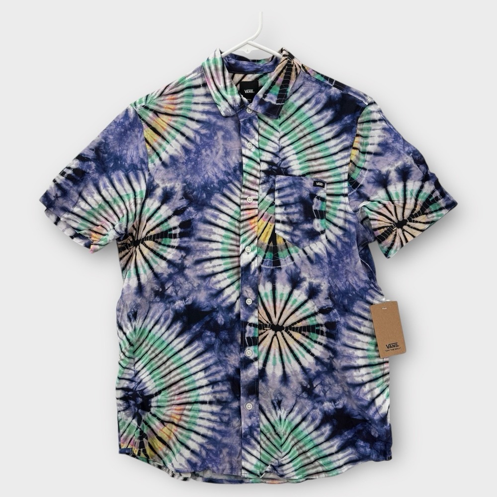 Vans Button Down Shirt Mens Small Classic Fit Tie Dye SS Psychedelic Cotton NWT